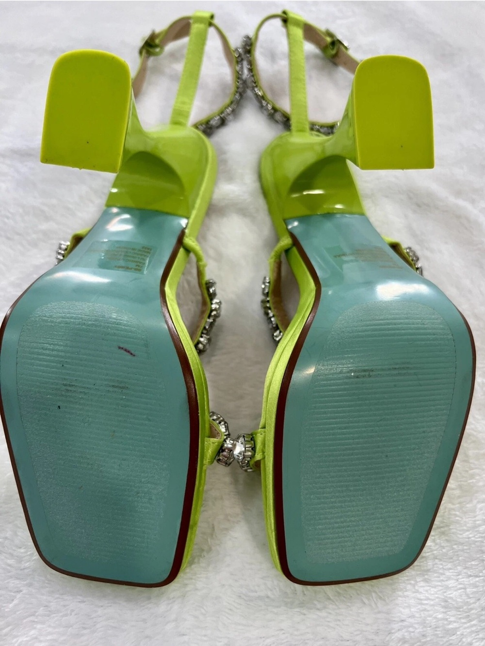 Betsey Johnson SB-Perry Citron Rhinestone Flare Heel Sandals Sz 7 M Like New - Picture 13 of 16